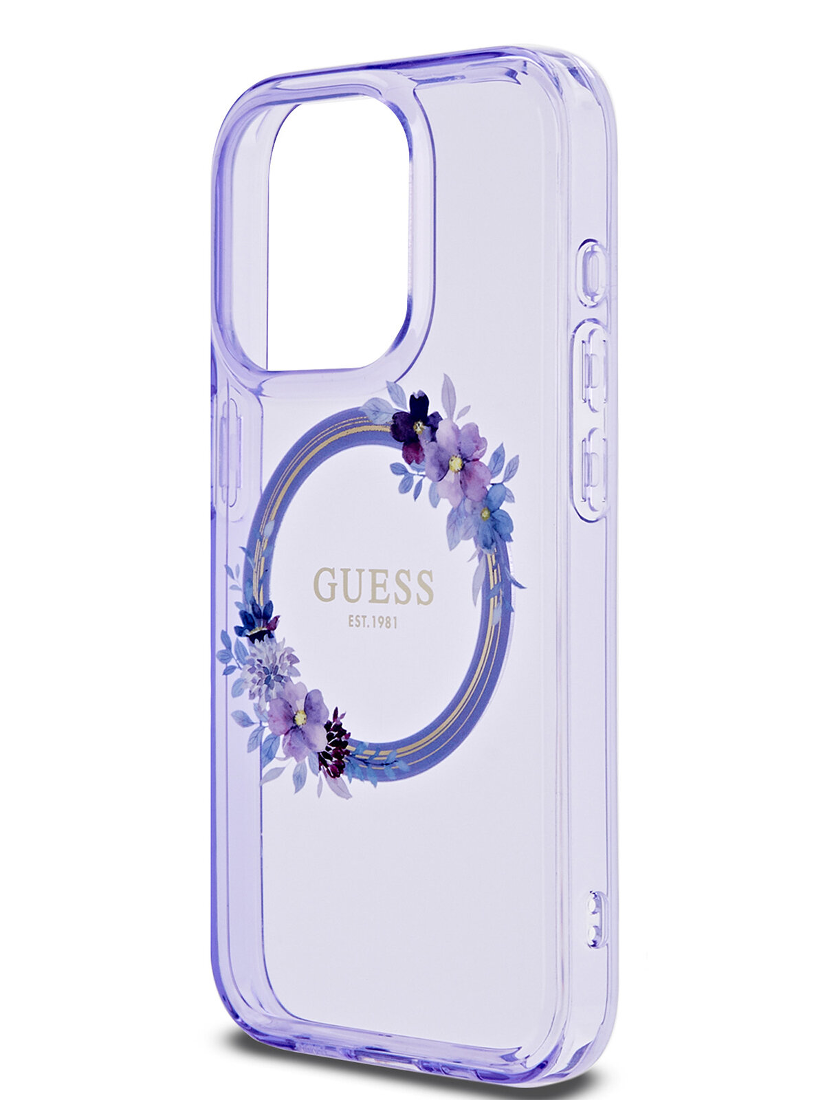 Guess для iPhone 14 Pro чехол PC/TPU Flowers Wreath Hard Purple (MagSafe)