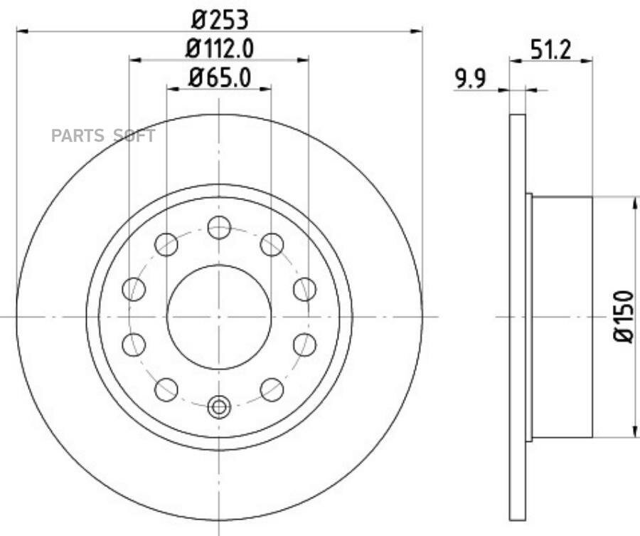 Тормозной диск с покрытием, задняя ось BEHR-HELLA / арт. 8DD355109601 - (1 шт)