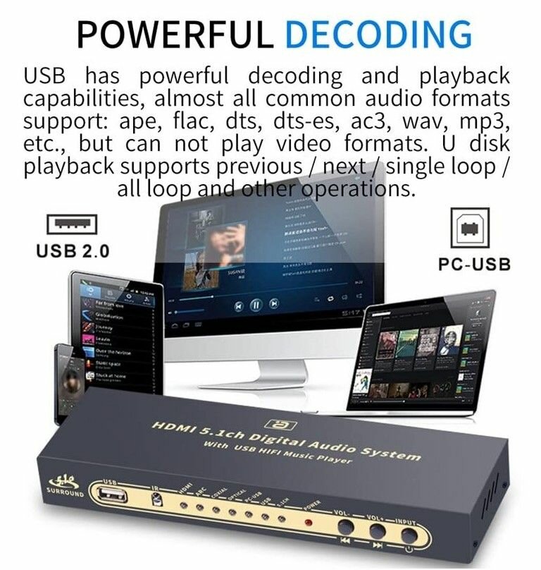 Decoder 51 с функиями: USB Bluetooth 50 Toslink ARC с подключением к ПК
