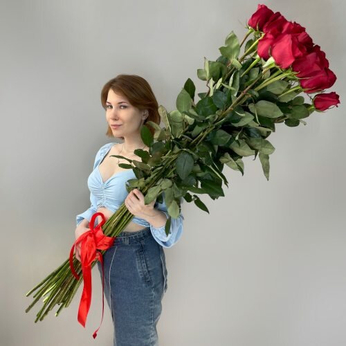 Букет Высокие Розы 25 шт / Гигантские (Длинные) Розы / Доставка Цветов / 25 роз 130 см
