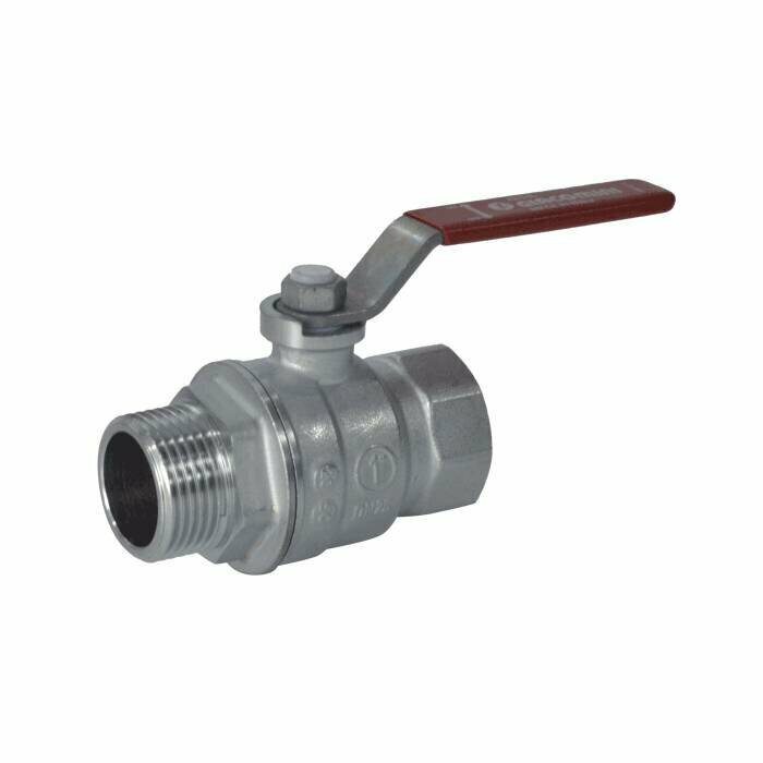 фото Кран шаровой латунь хром R854L Ду 15 Ру35 ВР/НР полнопроходной рычаг красный Giacomini R854LX023