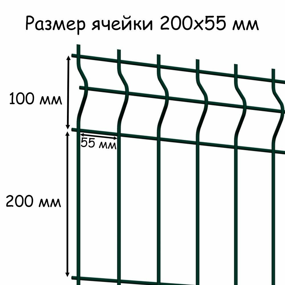 Комплект ограждения Light на 10 метров RAL 6005, (панель высотой 2,03 м, столб 60 х 40 х 1,4 х 2500 мм, крепление скоба и винт М6 х 85) забор из сетки 3D зеленый - фотография № 4