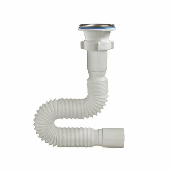 фото Сифон для умывальника гофрированный 1 1/2"x40 L=290-650мм выпуск с нержавеющей решёткой D=70мм Орио А-30151