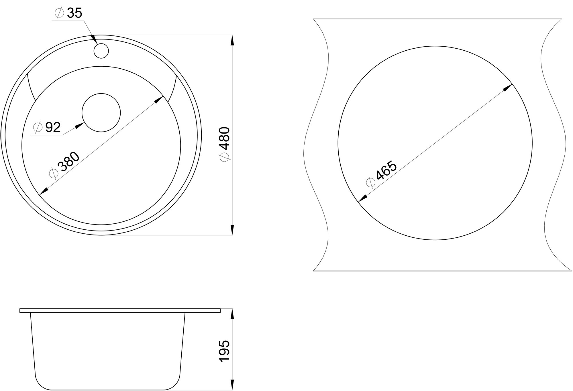 Мойка кухонная Granula круглая кварц 4802, классик