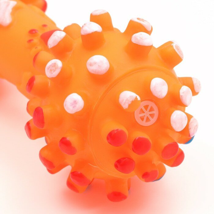 Пижон Игрушка пищащая увеличенная "Гантель с лапками" для собак, 16,5 x 6 см, оранжевая - фотография № 2