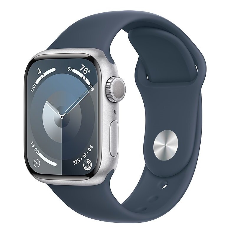 Умные часы Apple Watch Series 9 GPS, 41mm Silver Aluminium Case with Storm Blue Sport Band - M/L