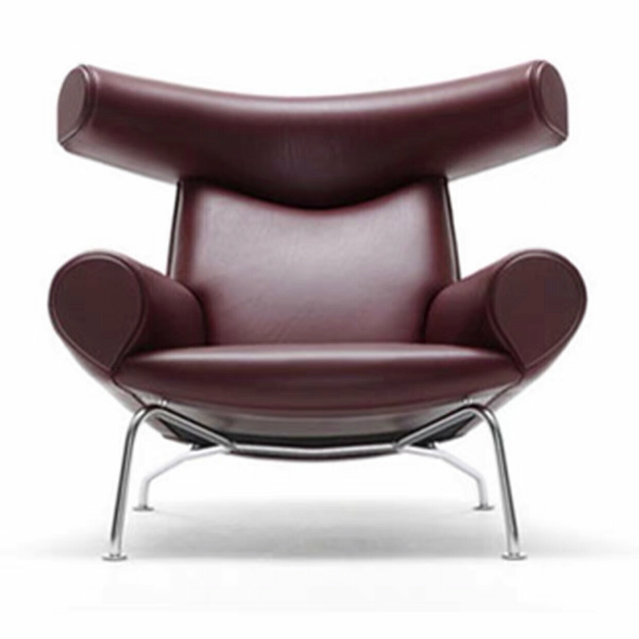 Кресло в стиле Wegner Ox armchair (кресло с оттоманкой, черный натуральная кожа) - фотография № 2