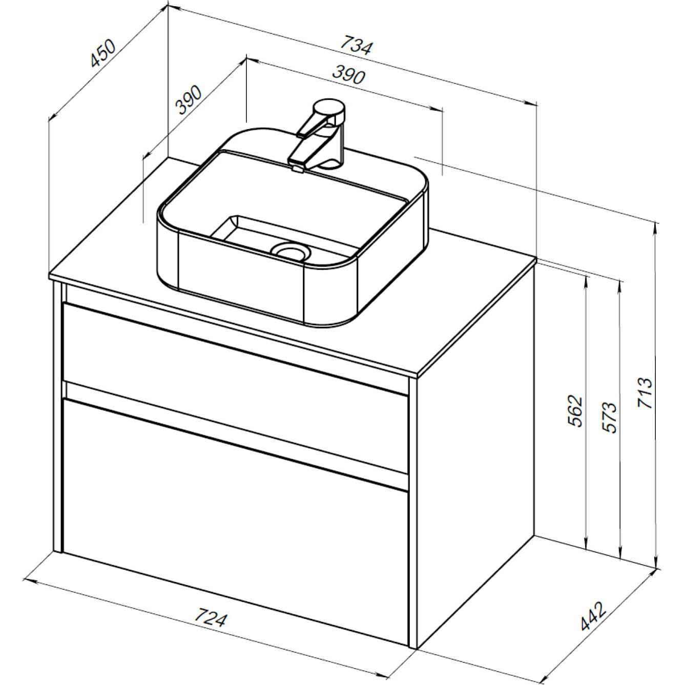 Тумба с раковиной Aquanet Nova Lite 75 белый (2 ящика) 00242272 - фотография № 2