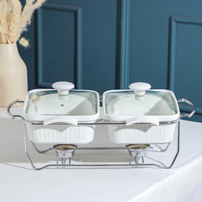 фото Мармит из жаропрочной керамики двойной Magistro «Эстет», 1,1 л, 26,5×16×6,5 см