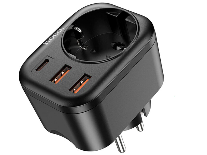 Многофункциональная розетка/Сетевой фильтр HOCO NS3 1 гнездо + USB-C(PD 20W) + 2USB QC3.0 18W Черный