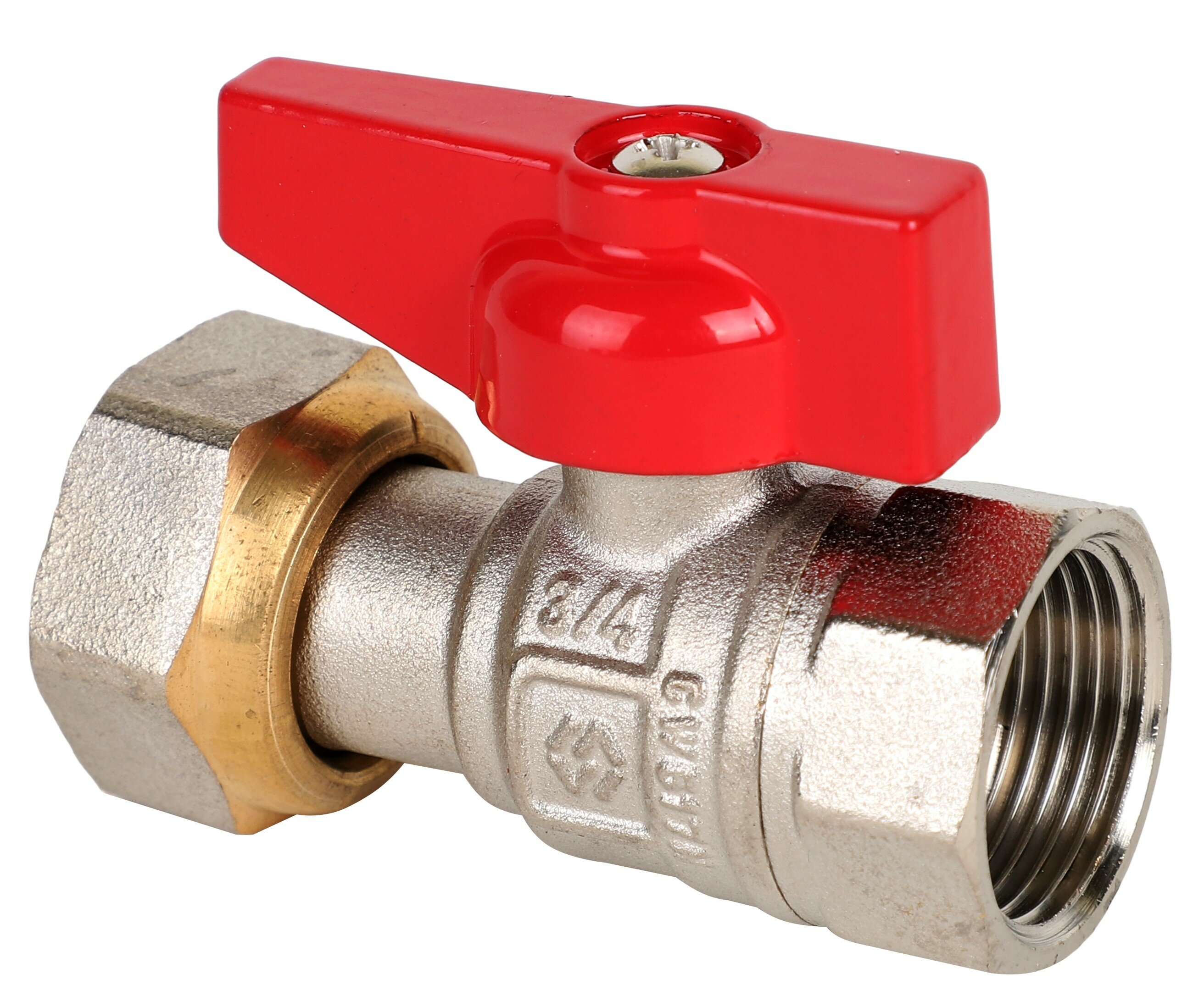 фото Кран шаровый полнопроходной прямой с накидной гайкой MVI 3/4", внутренняя-внутренняя, бабочка