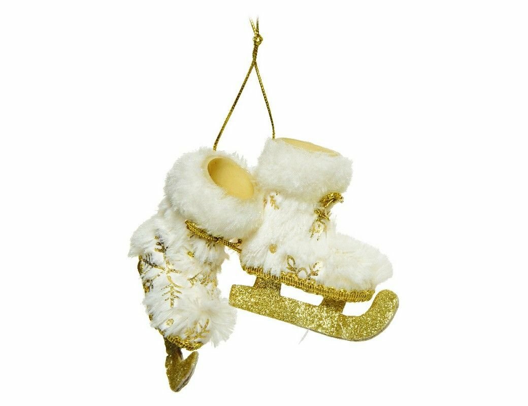 Ёлочная игрушка коньки-унты со снежинкой полиэстер белые 7 см Kaemingk (Decoris)