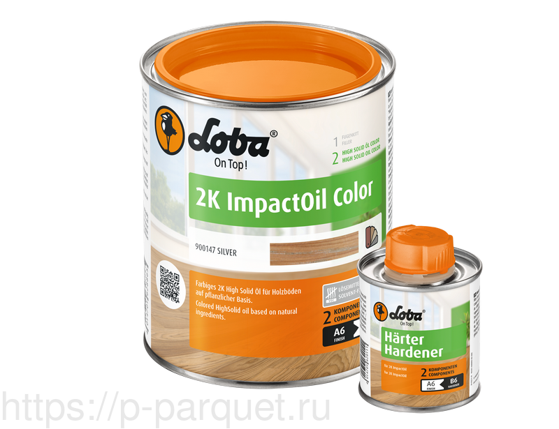 Двухкомпонентное цветное масло для паркета Loba HS 2K Impact Oil Color сильвер (серебристый) 750мл