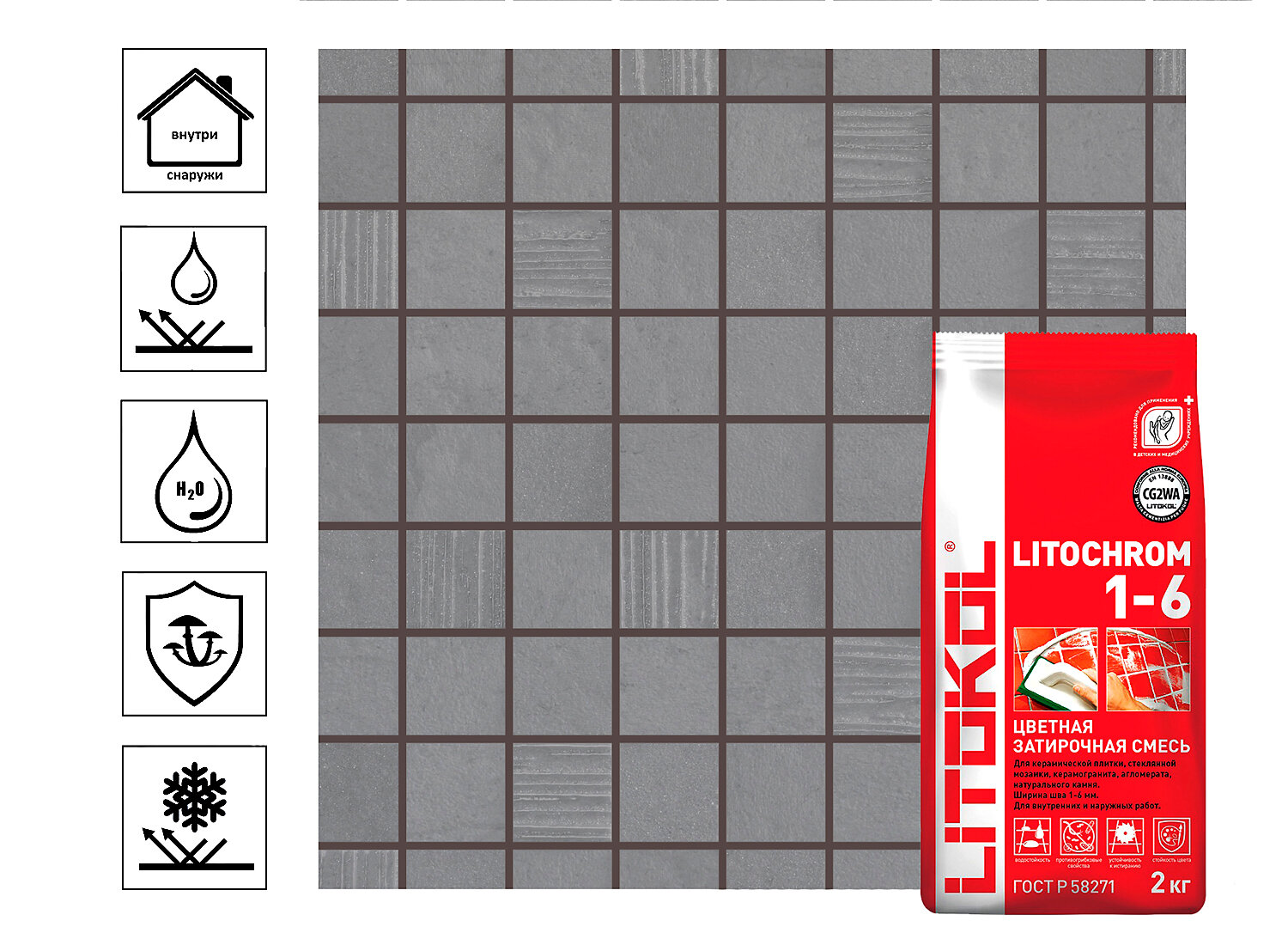 Затирка швов Litokol Litochrom 1-6 мм 2кг, антрацит - фотография № 1