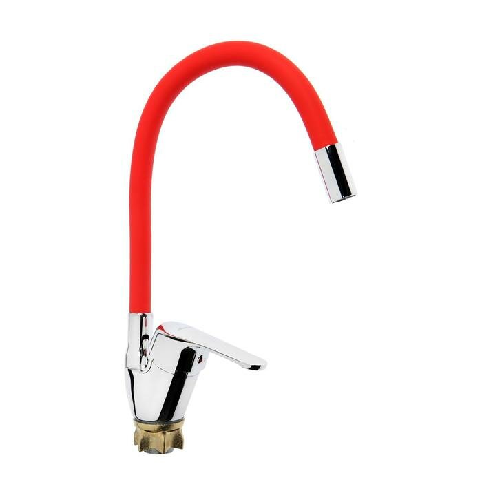 фото Смеситель для кухни Accoona A4844N, однорычажный, силиконовый излив, силумин, красный/хром