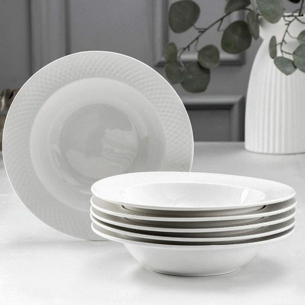 Набор тарелок глубоких фарфоровый "Юлия Высоцкая", 400 мл, d=22.5 см, 6 шт, цвет белый