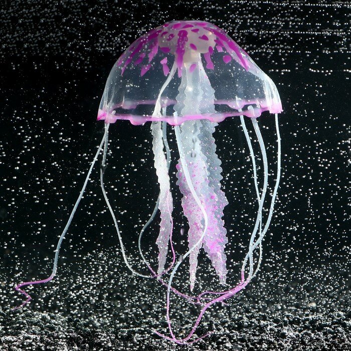 Декор для аквариума "Медуза" силиконовая, с неоновым эффектом, 10 х 10 х 20,5 см, фиолетовая 71088 - фотография № 1