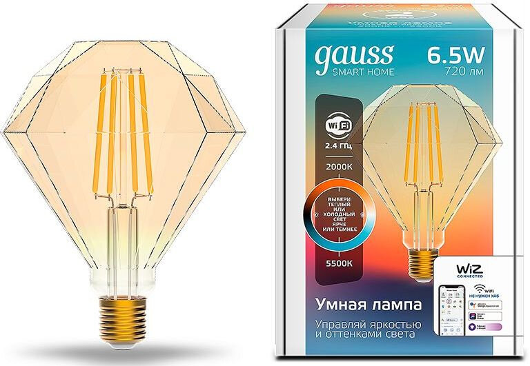 Gauss Умная лампа Gauss IoT Smart Home E27 6.5Вт 720lm Wi-Fi (упак.:1шт) (1370112)