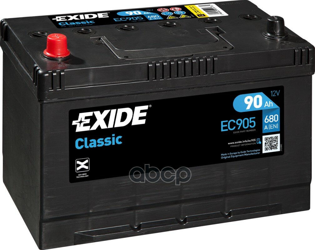 Exide Ec905 Classic_аккумуляторная Батарея 19.5/17.9 Рус 90ah 680a 306/173/222 EXIDE арт. EC905