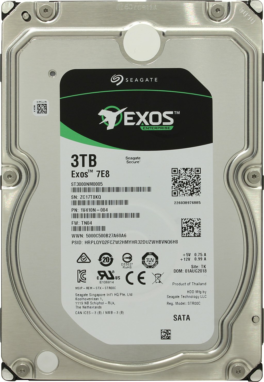 Жесткий диск HDD Seagate ST3000NM0005 Exos 7E8 /SATA III/3 TB 7200об/мин/Скорость чтения 215МБайт/с Скорость записи