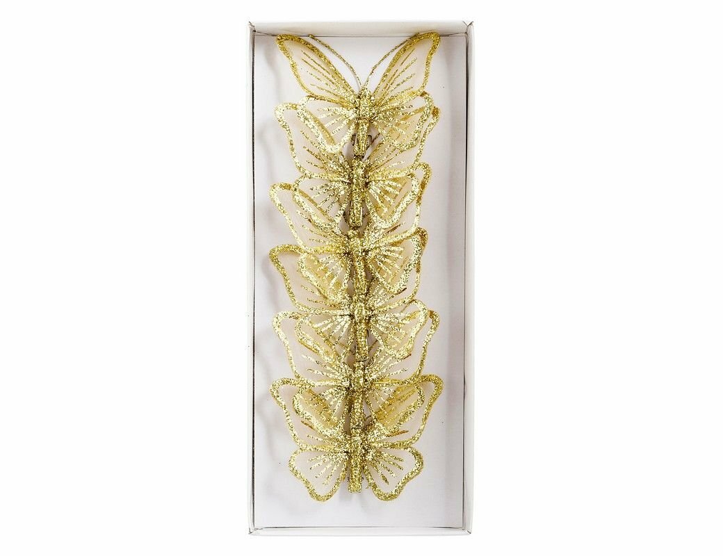 Набор декоративных бабочек грета ото органза золотой 9 см 6 шт Edelman