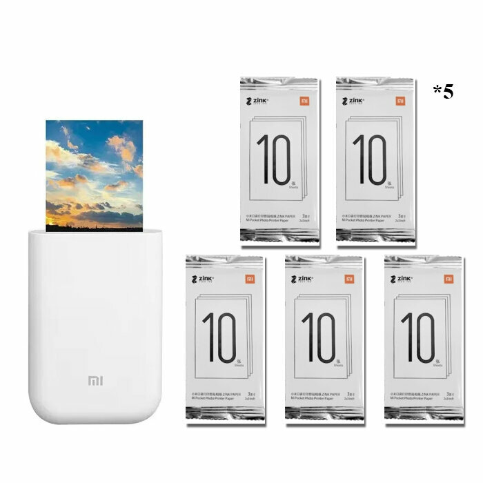 Портативный фотопринтер Xiaomi Mi Portable Photo Printer & фотобумаги 50шт в одной коробке