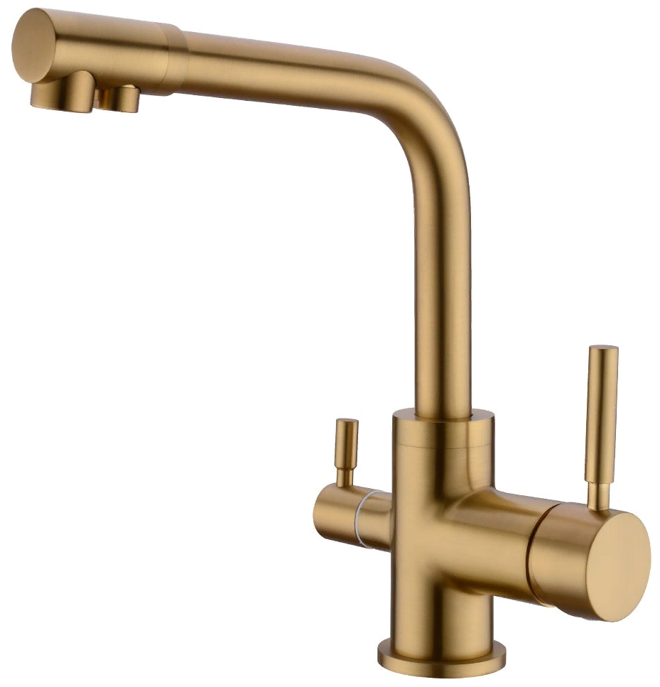 фото Смеситель для кухни Emar / Емар ECB-3003N PVD Golden двухрычажный хром высота излива 23см длина 18.9см / кран для раковины