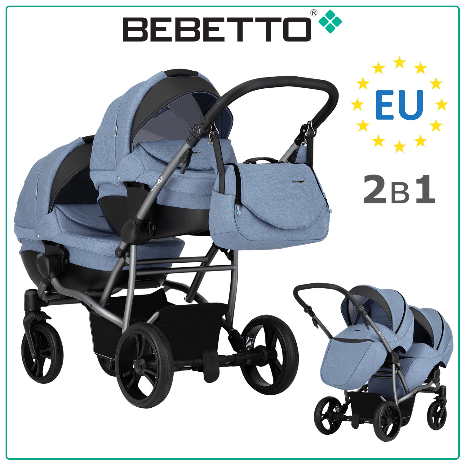 Коляска для двойни Bebetto42 Comfort (2 в 1) 02_GRF