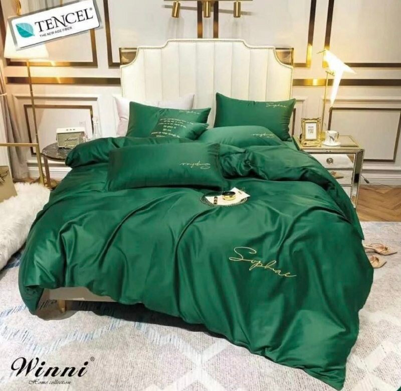 Комплект постельного белья евро Winni тенсель, зеленый - фотография № 1