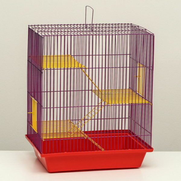 Клетка для грызунов с металлическими полками и лесенками, 41 x 30 x 50 см, красный - фотография № 1