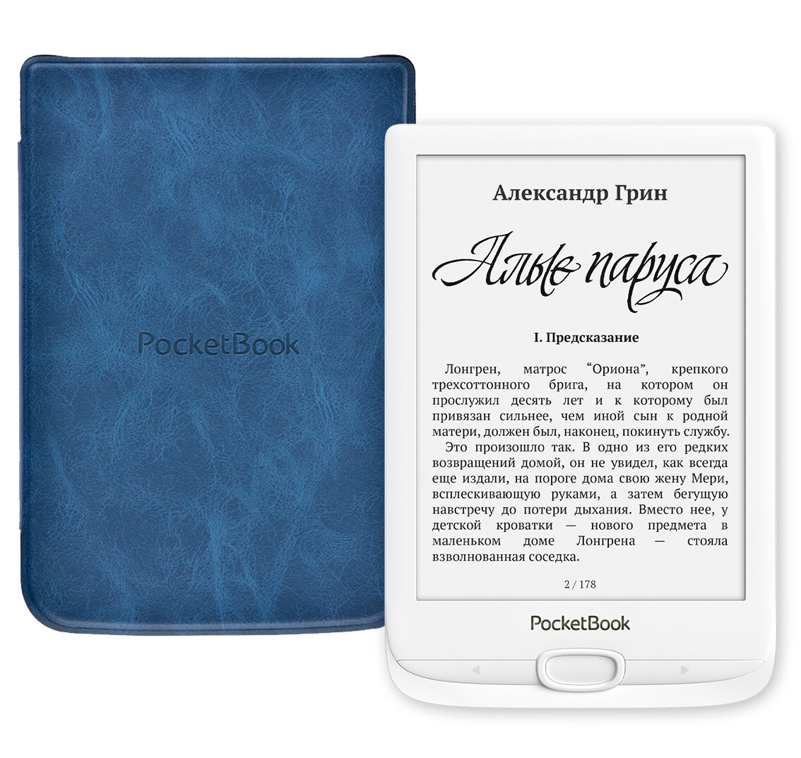 Электронная книга PocketBook 617 Basic Lux 3 Ink 8 ГБ белый с обложкой Blue