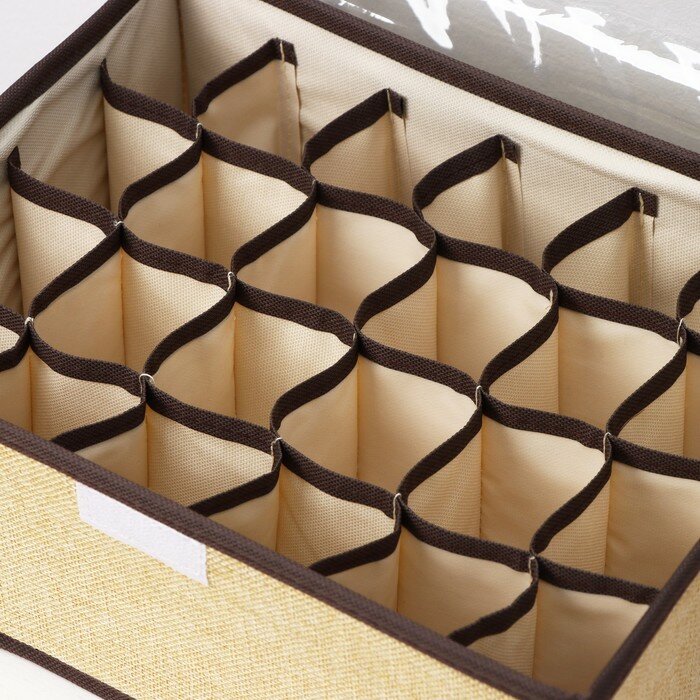 Органайзер для хранения белья с прозрачной крышкой Доляна «Тео», 24 ячейки, 32×23×12 см, цвет бежево-коричневый - фотография № 3
