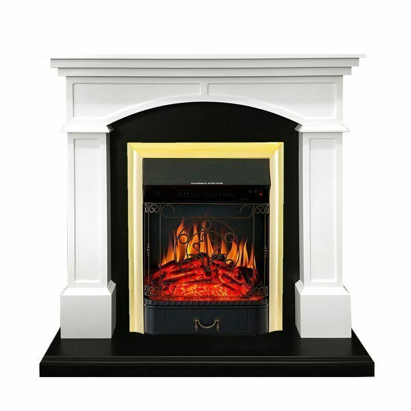 Электрический камин Royal Flame Langford (белый с черным) с очагом Majestic FX Brass