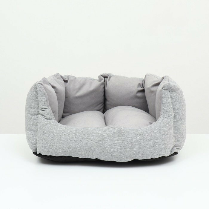 Лежак с подушкой рогожка, вельвет, 50 х 40 х 23 см,серый - фотография № 2