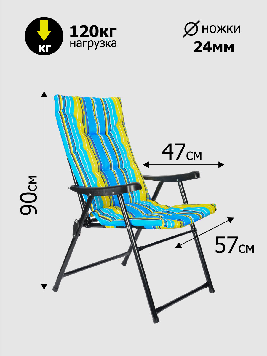 Кресло дачное складное мягкое 'Релакс' 47х57х90 см 'Твой Пикник' желто-голубая полоска GB-013 - фотография № 2