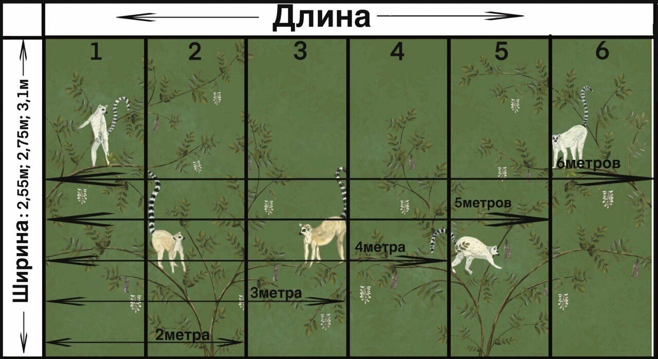 Фреска бесшовная Лемуры Светло-зеленый (текстура листья) (ширина 2750мм х длина 2000мм) - фотография № 4