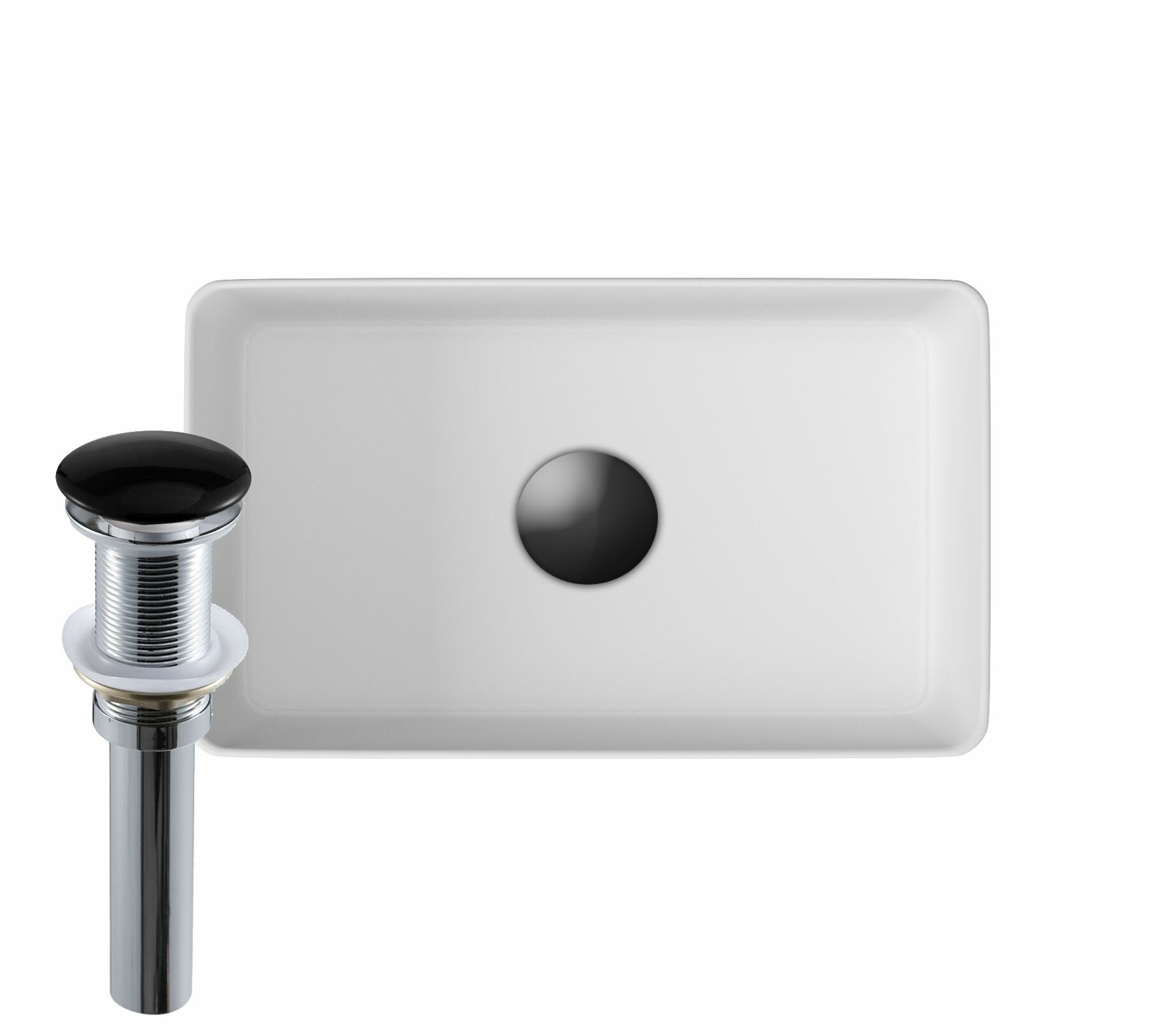 Раковина накладная на столешницу BAU Mini прямоугольная, 38х24 белая, выпуск клик клак, черный