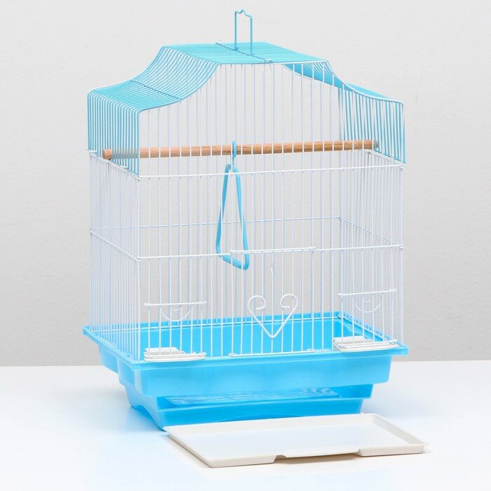 Клетка для птиц укомплектованная , голубая - фотография № 7