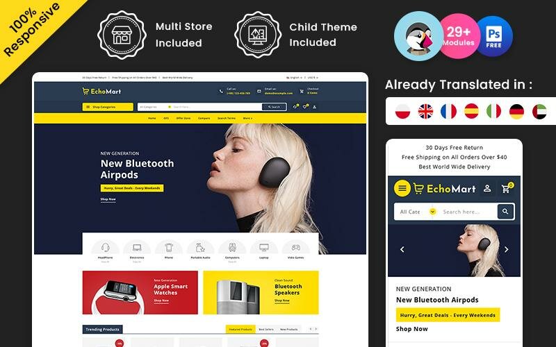 Echomart - Electronics and Computers Multipurpose Prestashop Theme Тема PrestaShop