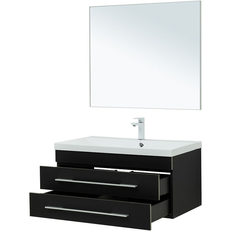 Комплект мебели для ванной Aquanet Верона 90 287640 подвесной Черный матовый - фотография № 6