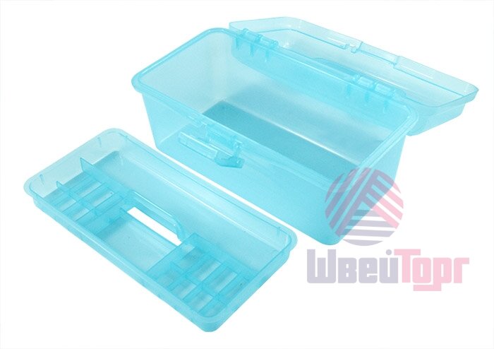Пластиковый контейнер для рукоделия с вынимающейся ячейкой голубой - фотография № 2