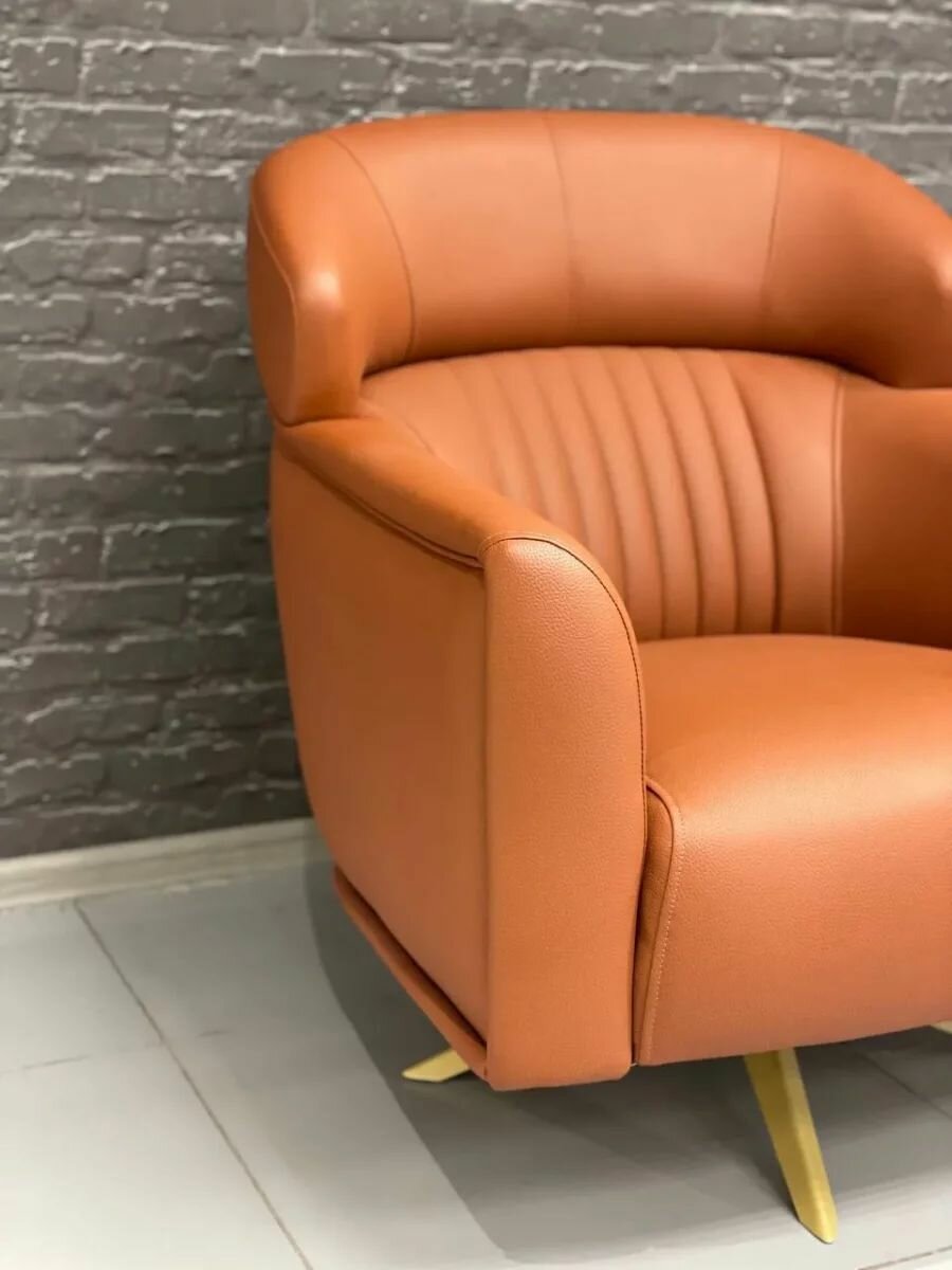 Кресло Carbon/металл, массив, искусственная кожа/коричневый, золотой/80x88x92 см - фотография № 5