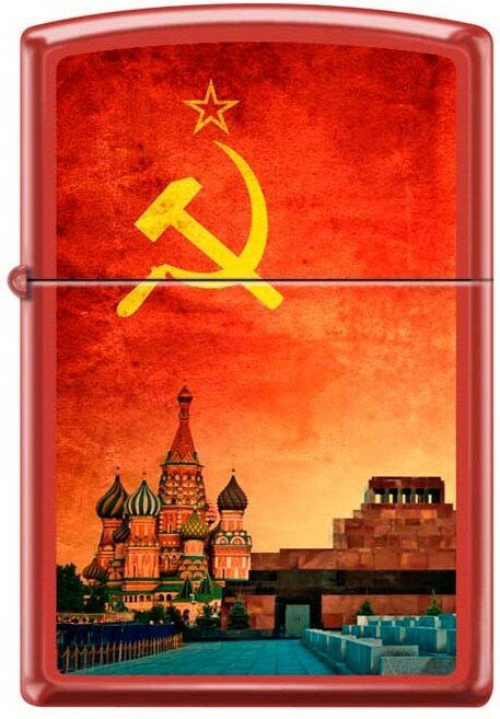 Зажигалка ZIPPO Красная Москва, с покрытием Red Matte, латунь/сталь, красная, матовая, 38x13x57 мм - фотография № 1