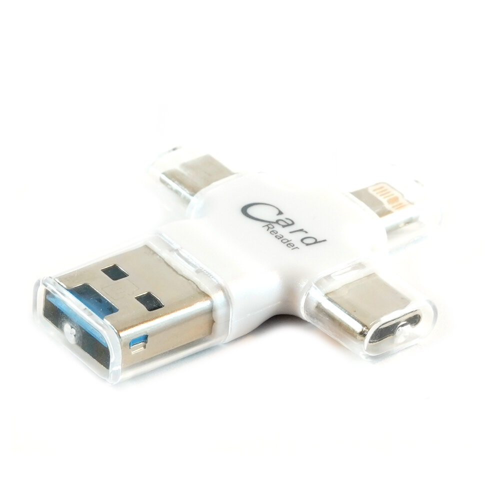 Кардридер без бренда, пластик, Type-C, 8 pin, microSD, USB, цвет: белый