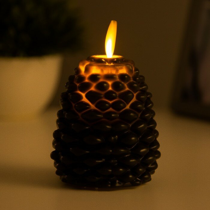 Ночник-свеча "Шишка" LED от батареек 3хLR44 черый 7х7х8 см - фотография № 3