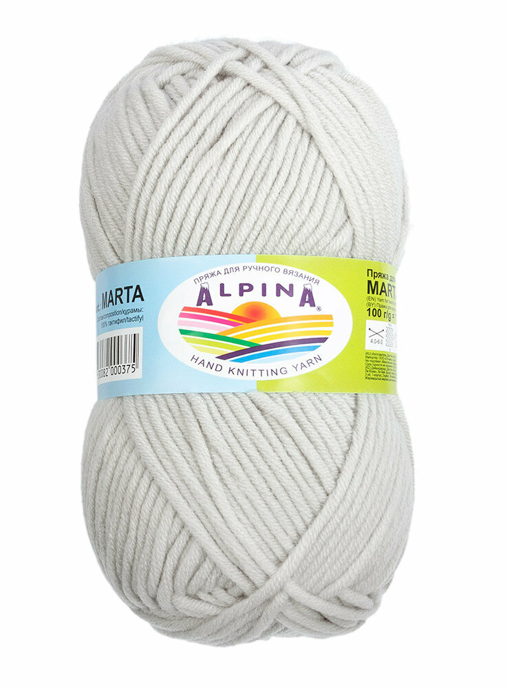 Пряжа ALPINA "MARTA" 100% тактифил 5 шт. х 100 г 120 м +- 6 м №010 св. св. серый