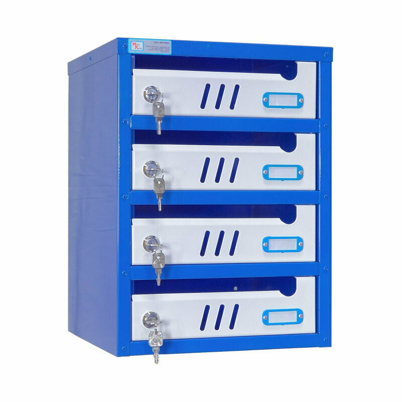Ящик почтовый ЯПС-3 4-секционный металлический белый/синий (310 x 320 x 420 мм) - фотография № 4
