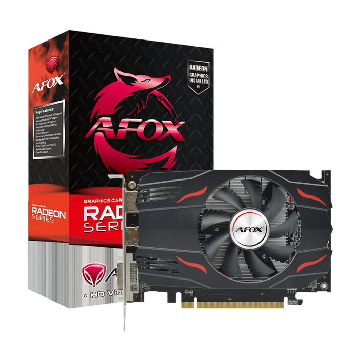 Видеокарта Afox AMD RX 550 4096 6000 128 RTL [AFRX550-2048D5H4-V6] RX550 2GB GDDR5 128BIT DVI HDMI DP ATX SINGLE FAN RTL