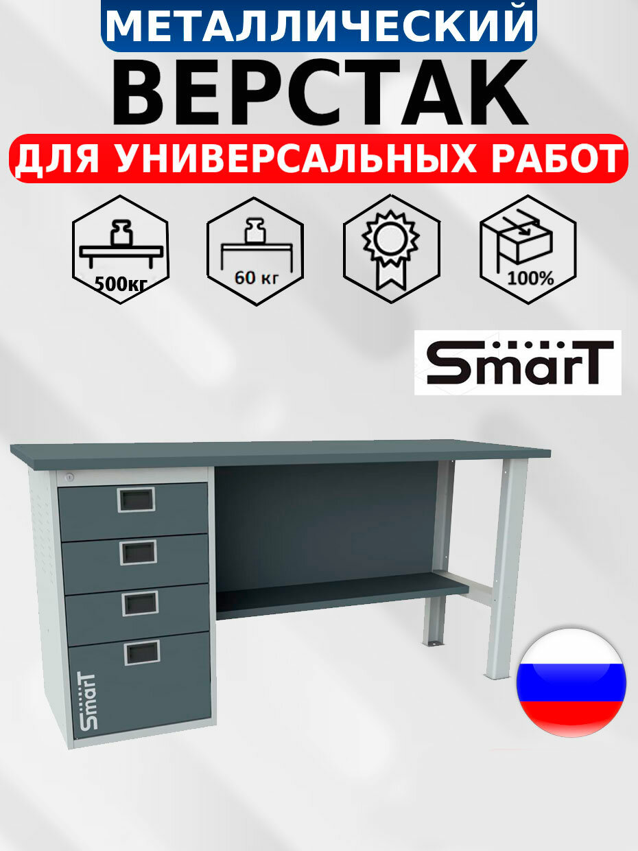 Слесарный верстак SMART 1760.4. S3.0 универсальный в гараж864х1766х605