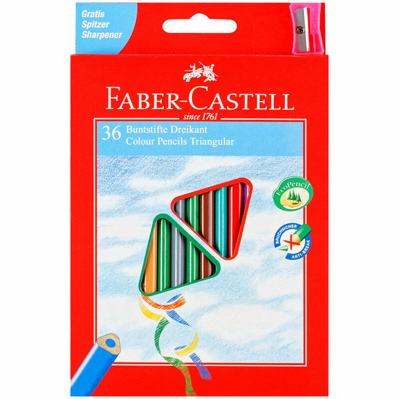 Карандаши цветные Faber-Castell "Ecopen" 36цв., трехгран., заточен., картон, европодвес, с точилкой, 286224